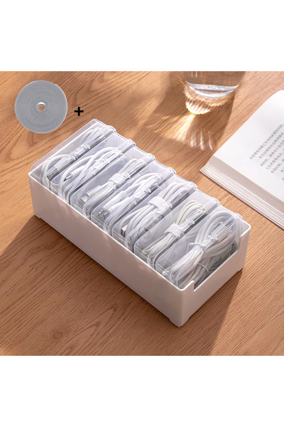 Choice AB Data Cable Storage Box with 7 Small Compartment Boxes, Desktop Cabl...