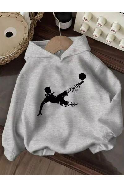 MORNİNG KİDS Erkek Çocuk 3'lü Paket Kapşonlu Futbolcu Ve Top Baskılı Sweatshirt (LACİ-Siyah-Gri)