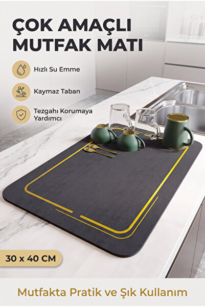 MUJGAN Mutfak Tezgah Üstü Bulaşık Kurutma Matı Su Emici Kaymaz Taban 30x40 cm