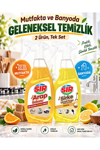 Sır Mutfak ve Banyo İkili Temizlik Seti – Sprey Arap Sabunu + Sprey Sirke & L...