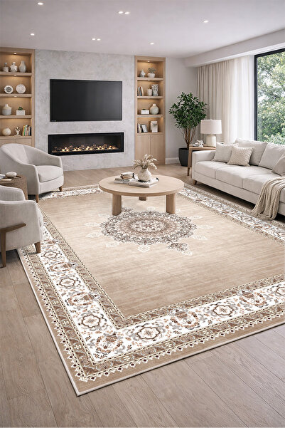 Lioara Home Modern Yaprak Desen Dijital Baskı Halı | Yıkanabilir Kaymaz Taban...
