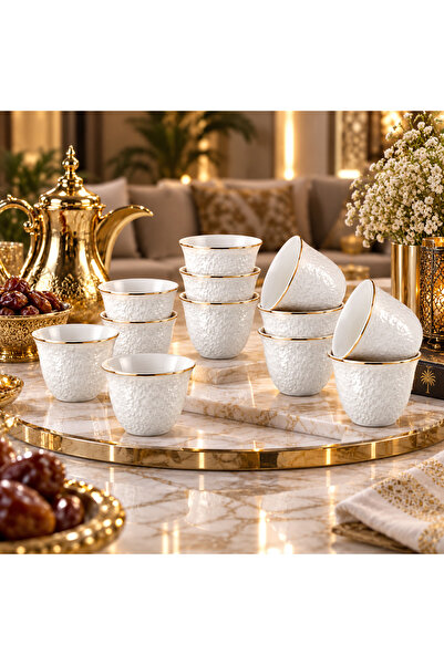 Dania Luxury Saudi Arabia Porcelain Coffee Cup Set - 12 Pieces - White with E...