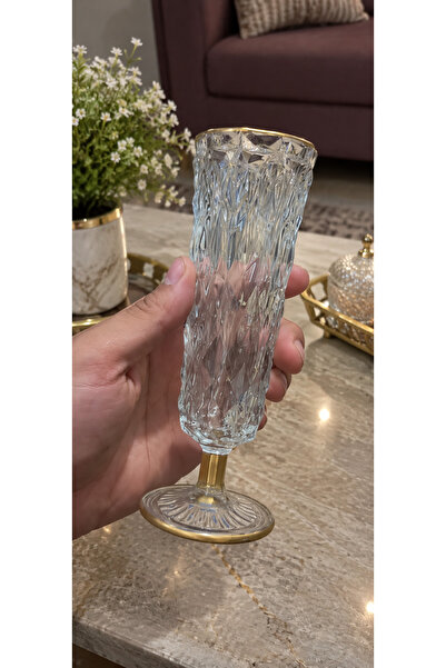 AZHASTORE 6’lı Gold Yaldızlı Ayaklı Kahve Yanı Bardağı – Kristal Desenli Zari...