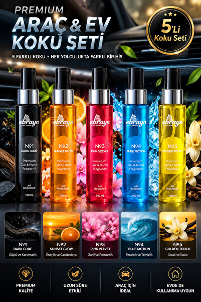 Ebrayn Premium 5'Li Oto Araç Kokusu Premium Koku Seti Araç İçi Sprey Koku 100 ML