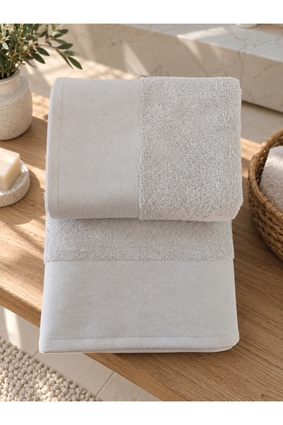 Tanem Home %100 Pamuklu Saten Bordürlü 2'li Havlu Seti 50x90 El Yüz + 70x140 Banyo Havlusu