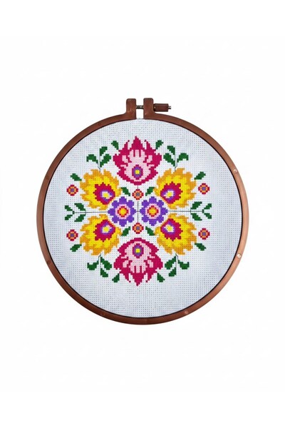 LİVA CRAFT Art & Craft Cross Stitch Starter Set, Printed Etamin Kit - Flower