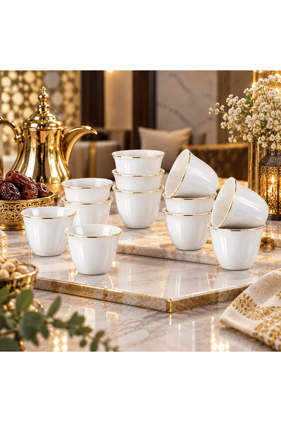 Dania Luxury Porcelain Saudi Arabia Coffee Cup Set - 12 Pieces - White with G...