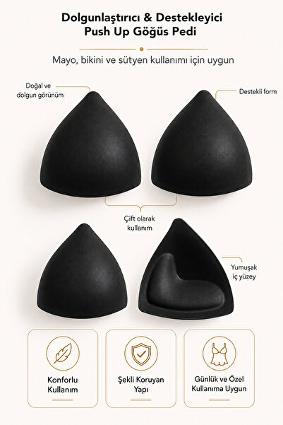 Juene Padded Breast Pad - Push up Half Padded Supportive Bra Swimsuit Bikini Pad Black