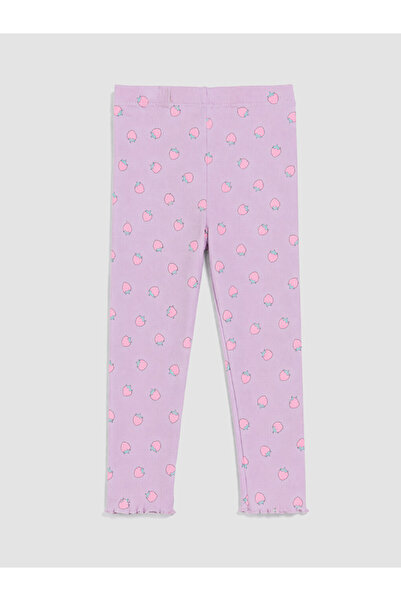 LC Waikiki Vizyon New Season Lilac Girls' Printed Ribbed Leggings