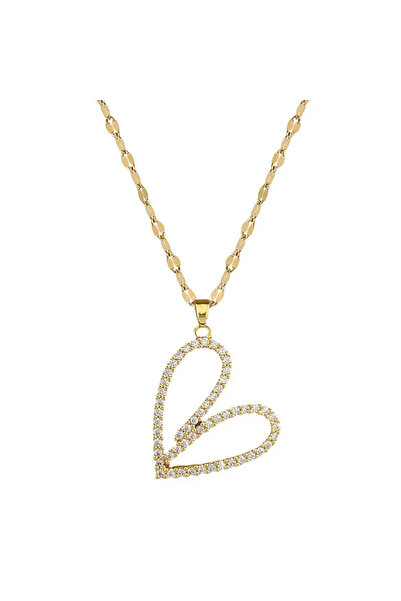 Peach Jewelry Κολιέ καρδιάς με ζιργκόν, κατασκευασμένο από επιχρυσωμένο ανοξε...