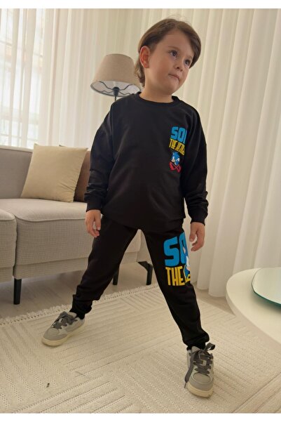 Erkek Çocuk Sonic Baskılı Sweatshirt 2'li i Alt Üst Takım