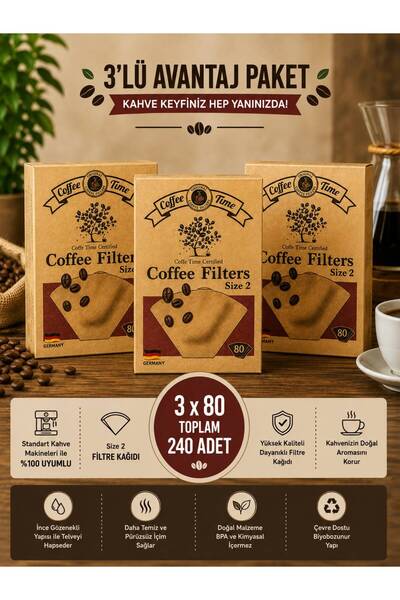 Coffee Time Kahve Filtre Kağıdı No:2 80'li ( 3'lü Paket )