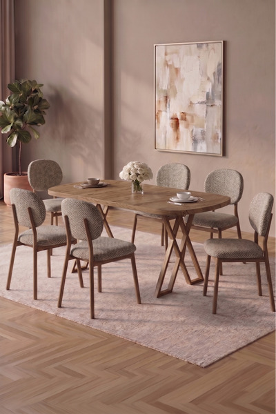 asaella mobilya Hooli 90x168 Antik Çam Mdf Masa, Metal X Ayak, Metal Sandalye...