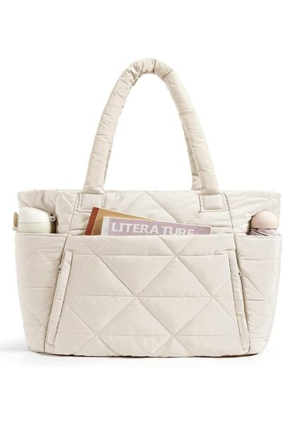 EXCEFORE Puffy Tote Bag for Women, Large Quilted Shoulder Tote with Zipper, L...