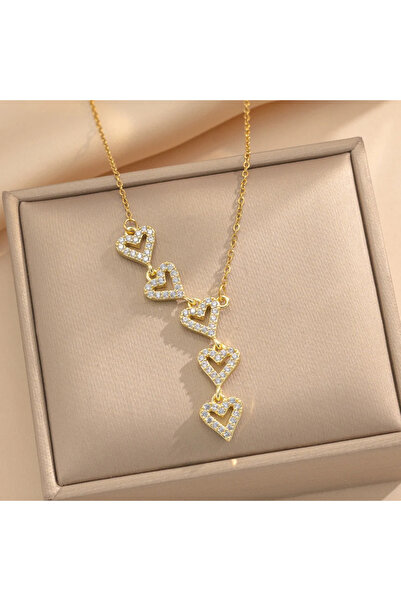 Peach Jewelry Χρυσό Μινιμαλιστικό Κολιέ με Καρδιές από Ατσάλι Τιτανίου και Ζι...