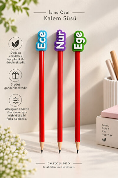 CESTOPİENO İsme Özel Kalem Süsü – Kişiye Özel Kalem Ucu Süsü – 3’lü Set (Kale...