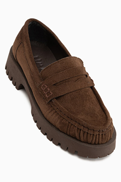 Limoya Γυναικεία Loafer Casual Παπούτσια Justina Brown Suede με χοντρή σόλα