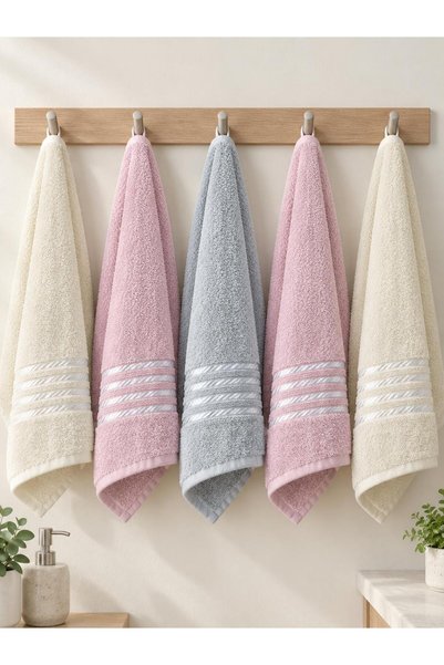Çapa Home Set of 5 50*90 cm Soft Colored Border Hand and Face Towels
