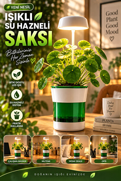 House Bird Yeni Nesil Işıklı Su Hazneli Saksı Otomatik Sulama LED Işıklı Deko...