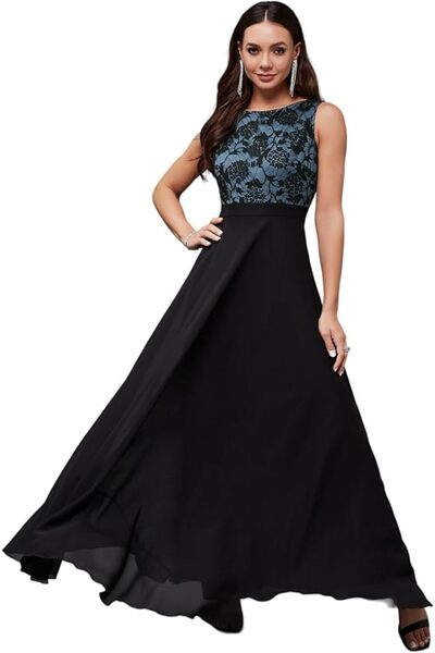 MISS OLIVE Women's Georgette Fit And Flare Maxi Dress (Moaw19D08-57-102_Blue ...