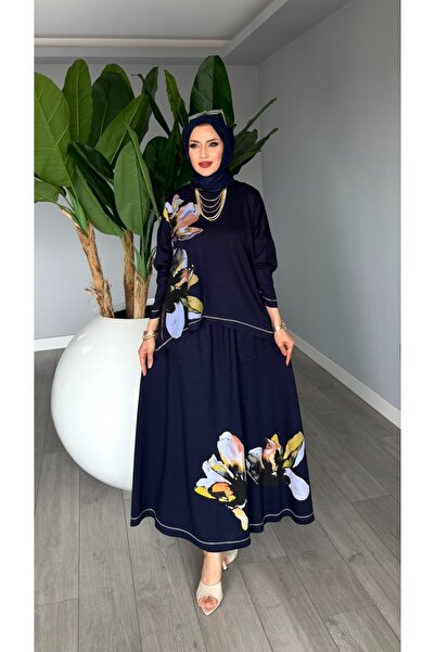 TARZ-I HAS BUTİK Lacivert Premium Derya Etekli Takım Yazlık Oysho Kumaş Teset...
