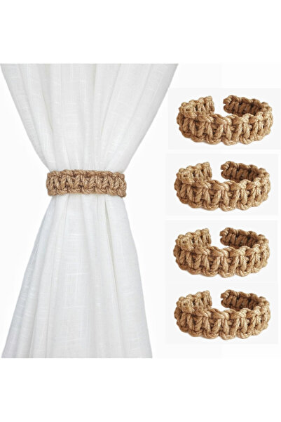 Generic Brand Set 4 legături perdea țesute, suport, stil rustic, perdele ușoa...