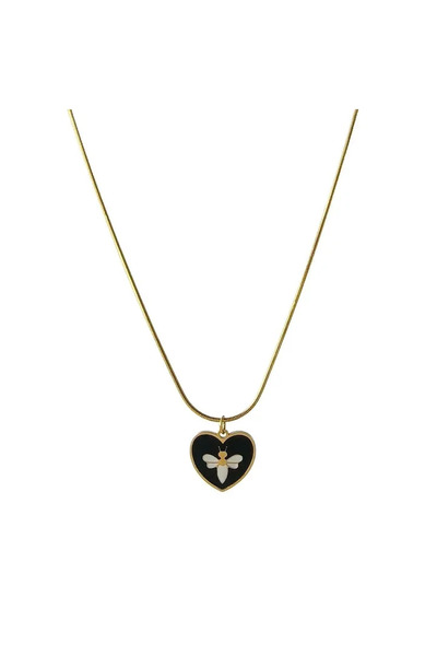 Peach Jewelry Μινιμαλιστικό Κολιέ με Καρδιά και Μαύρη Μέλισσα, από Ανοξείδωτο...