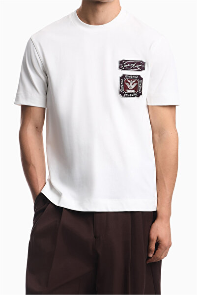 Emporio Armani Men's Regular Fit Embroidered Logo Patterned Round Neck Thick ...