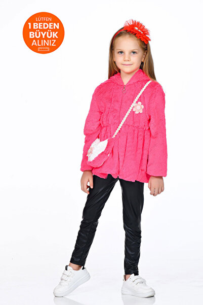 markam pink Peluş Içi Welsoftlu Papatya Çantalı Kız Çocuk Mont Fuşya