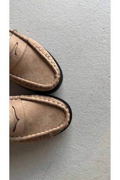 Eataly Shoes Büzgülü Vizon Süet Makosen Kadın Ayakkabı
