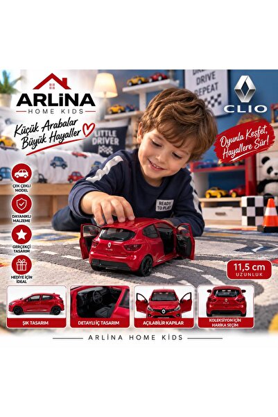 Arlina Home Kids Renault Clio 4 Çek Bırak Metal Araba Bordo