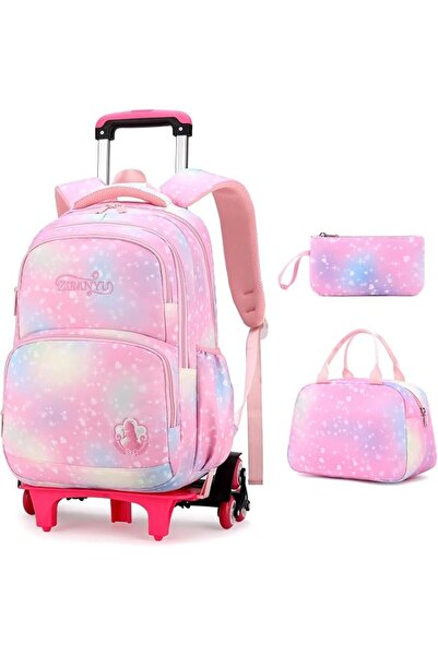 Winsoyya 3Pcs Rolling Backpack for Girls Dream Princess Wind Bookbag with Whe...