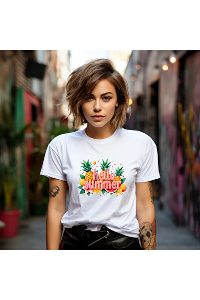 OKTANE Tricou vara Hello summer ananas fructe alb 2XL