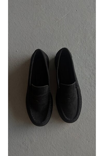 Eataly Shoes Büzgülü Siyah Süet Makosen Kadın Ayakkabı