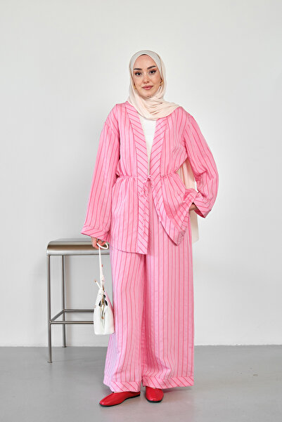 LOCCO Set kimono de damă cu talie elastică, cu legătură în față și pantaloni ...