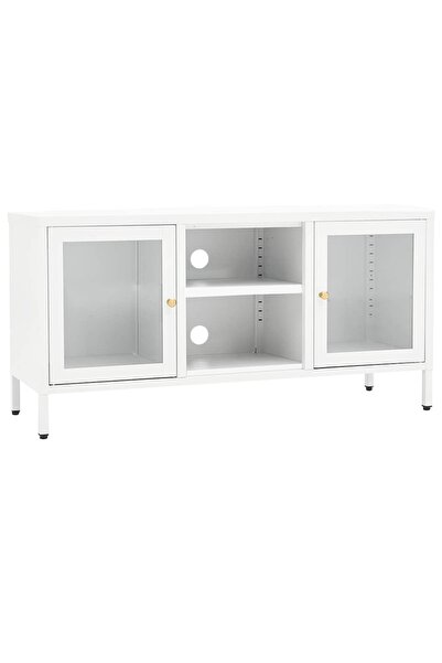 vidaxl Dulap TV, alb, 105x35x52 cm, oțel și sticlă