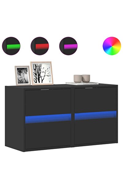 vidaxl Comode TV de perete cu lumini LED, 2 buc., negru, 41x31x45 cm