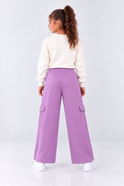 Joi Kids Girls' Wide Leg Loose-Fit Sweatpants with Bow Detail and Cargo Pockets