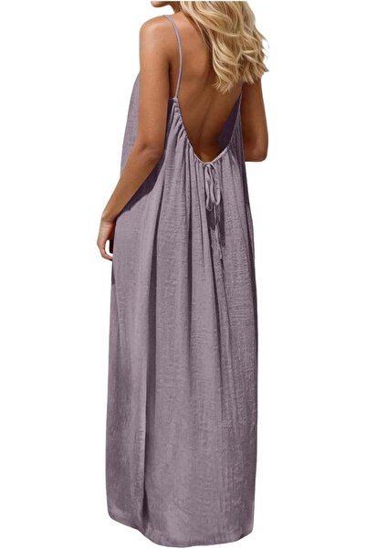 GENERAL Women's Backless Maxi Dress,Sleeveless long sundress with tie back, c...