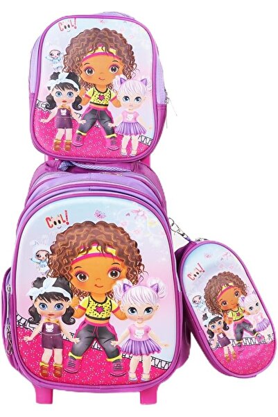 KTMC Kids 3-Piece Rolling Trolley School Bag Set with Backpack, Tiffin Bag & ...