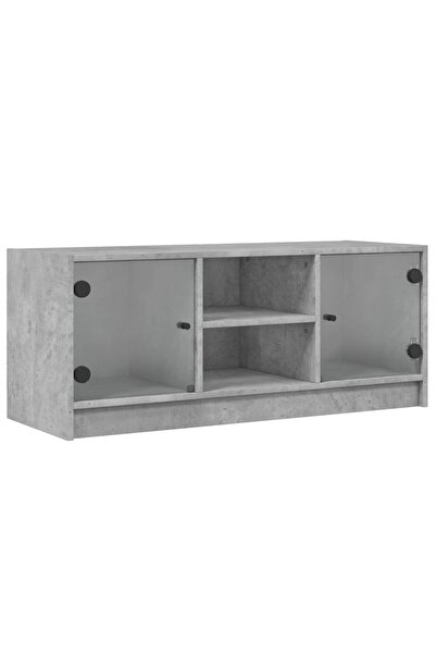 vidaxl Comodă TV cu uși din sticlă, gri beton, 102x37x42 cm