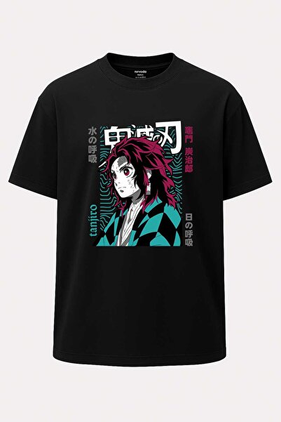 nirvoda Oversize Tanjiro Water Breath Turquoise Demon Slayer Printed T-Shirt