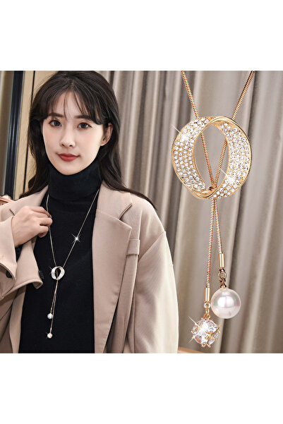 Take Two By Styli Rhinestone and Faux Pearl Lariat Necklace