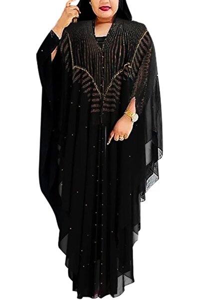 HD عباءة نسائية مزينة بالأحجار الكريمة من الشيفون الفاخر مع غطاء رأس