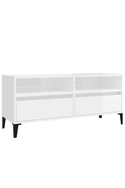 vidaxl Comodă TV, alb extralucios, 100x34,5x44,5 cm, lemn prelucrat