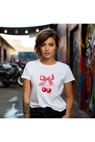 OKTANE Women's t-shirt Cherese model 13, summer, Fruits, 100% Cotton, white c...