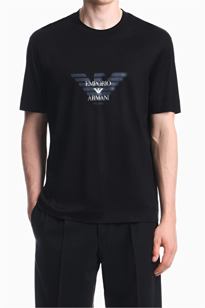 Emporio Armani Men's Eagle Logo Printed Regular Fit Round Neck Short Sleeve B...