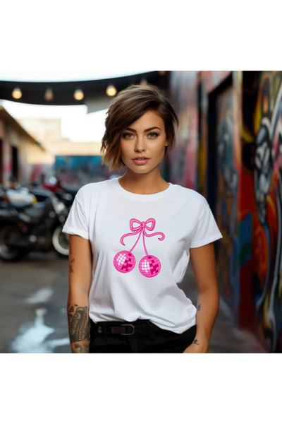 OKTANE Women's t-shirt Cherese model 19, summer, Fruits, 100% Cotton, white c...