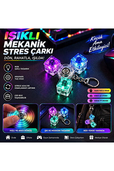 seymen bıçakçılık Işıklı Mekanik Stres Çarkı Anahtarlık 3 Tuşlu – RGB LED Ren...
