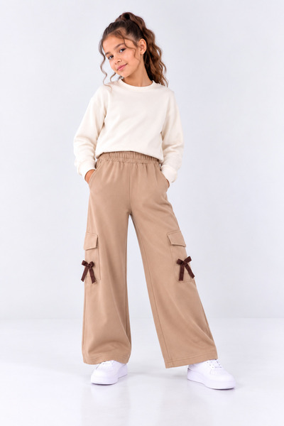 Joi Kids Kız Çocuk Fiyonk Detaylı Kargo Cepli Wide Leg Bol Paça Eşofman Altı